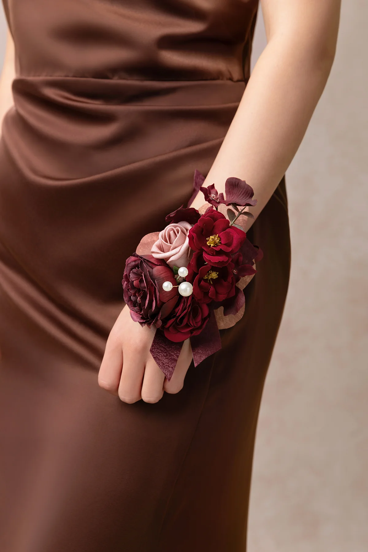 Wrist Corsages in Burgundy & Dusty Rose | Clearance - Image 3