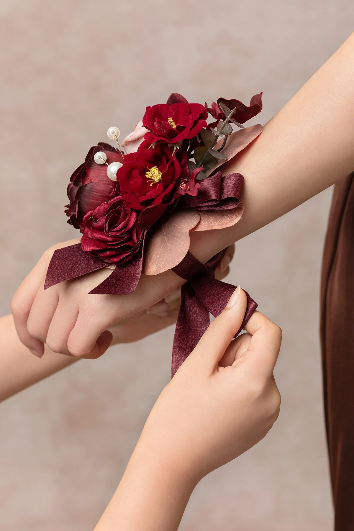 Wrist Corsages in Burgundy & Dusty Rose | Clearance - Image 4