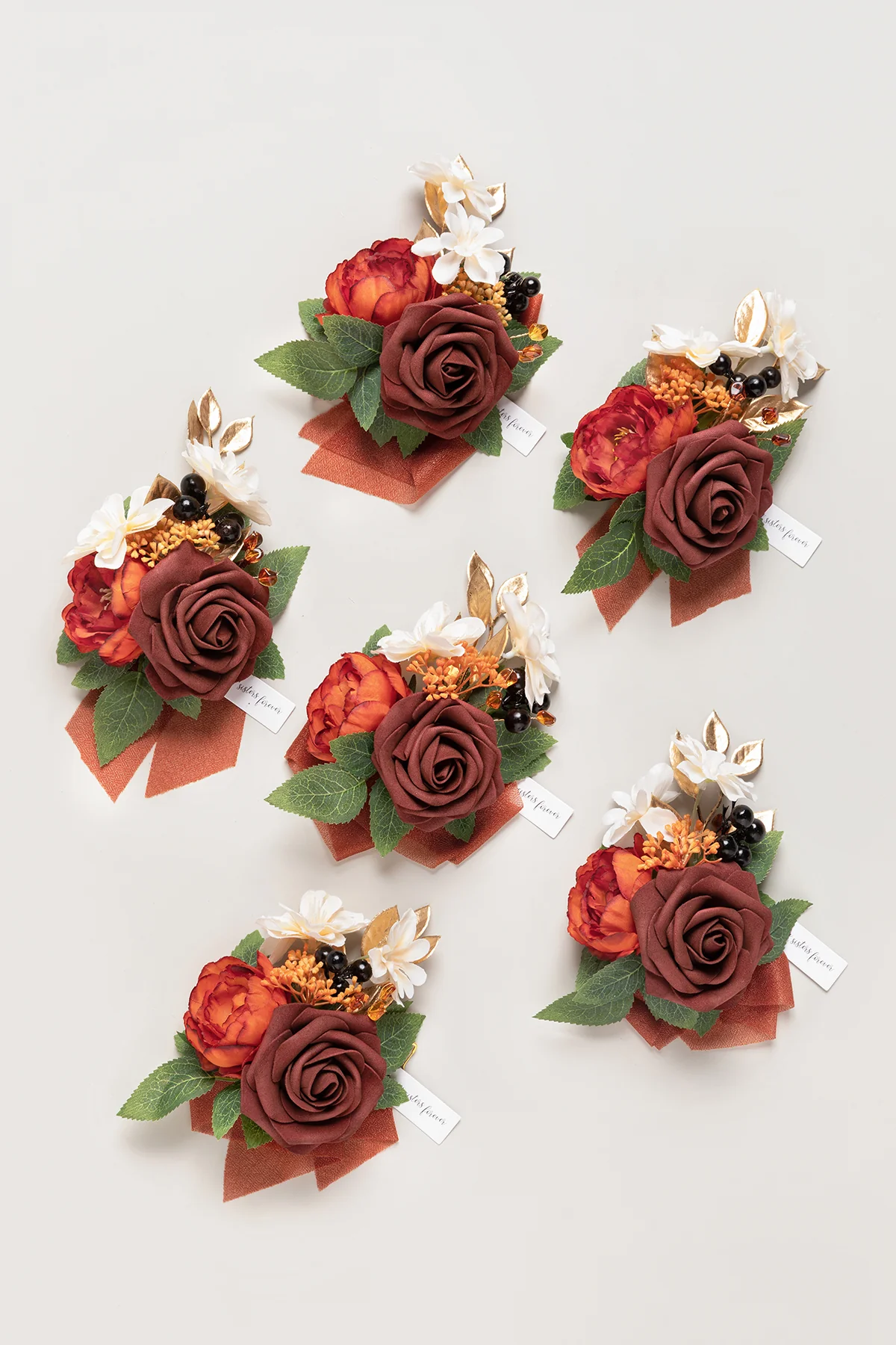 Wrist Corsages in Burnt Orange