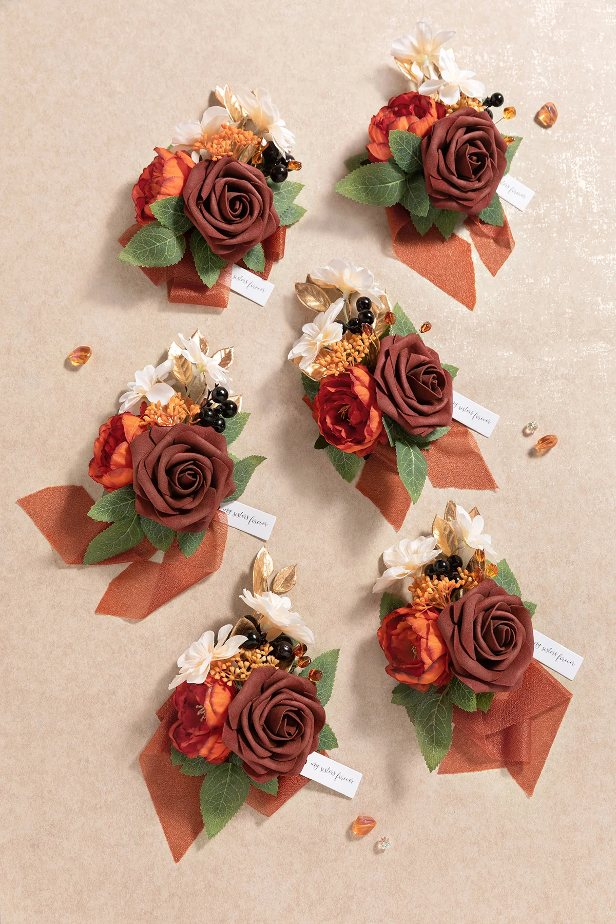 Wrist Corsages in Burnt Orange - Image 2