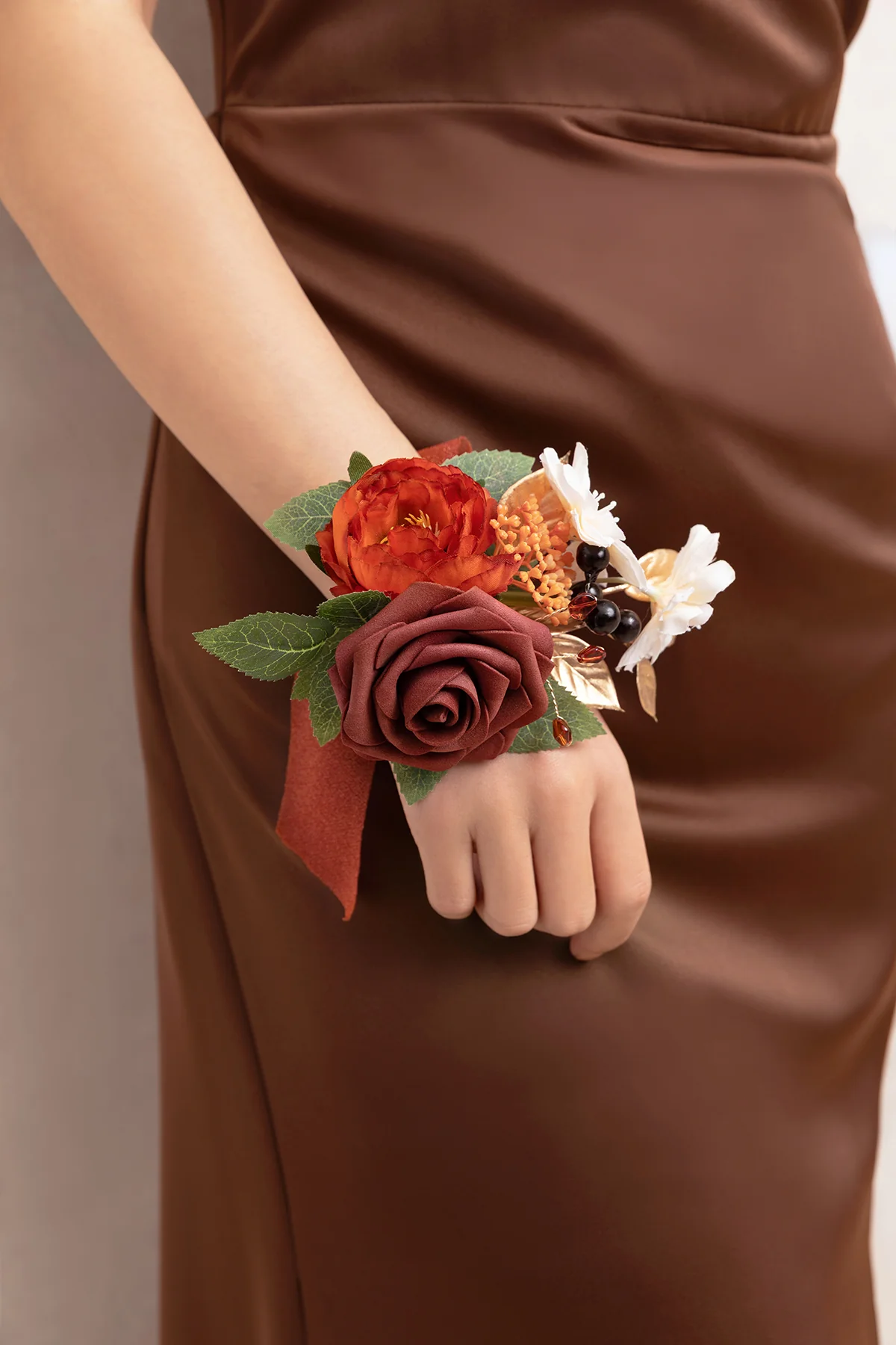 Wrist Corsages in Burnt Orange - Image 4