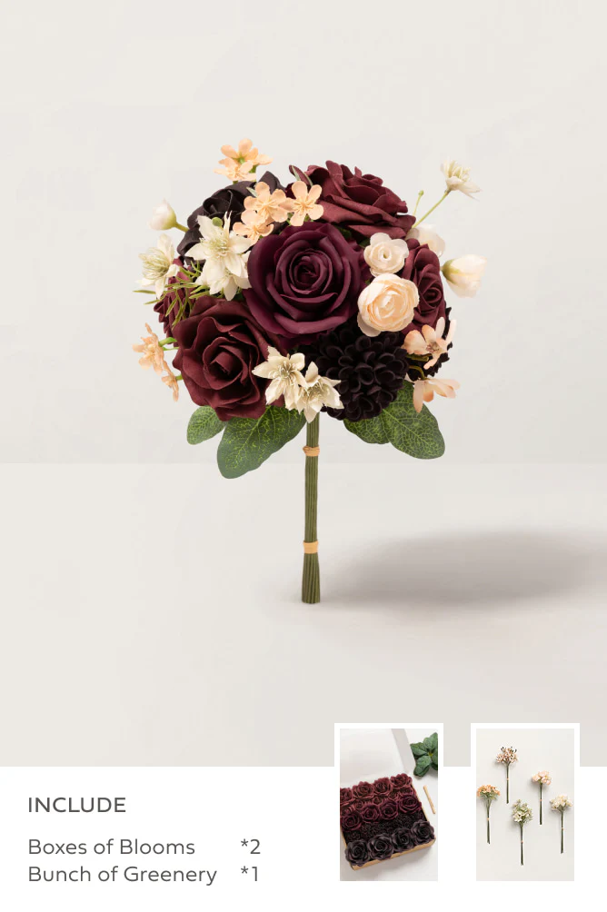 Black Baccara & Burgundy with Cream Filler - DIY Bridesmaid Bouquet Kit (Set of 4)