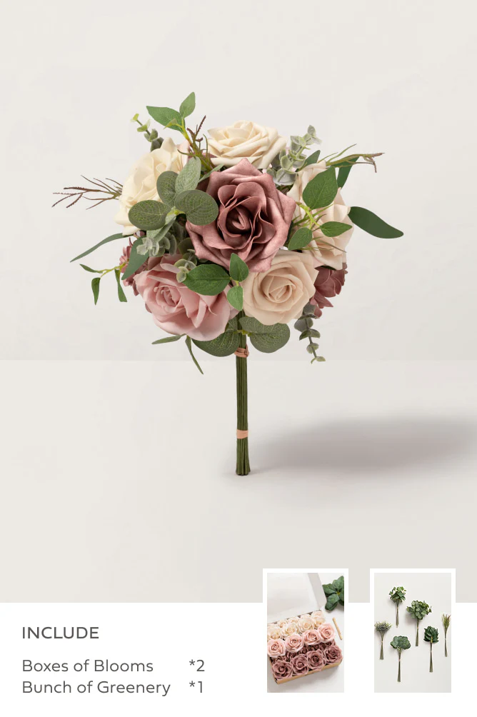 Dusty Rose & Nude with Sage Greenery - DIY Bridesmaid Bouquet Kit (Set of 4)