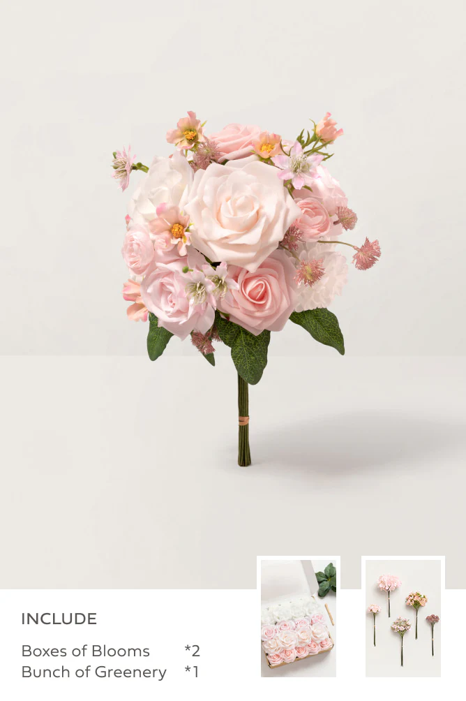 Blush & White with Powder Pink Filler - DIY Bridesmaid Bouquet Kit (Set of 4)