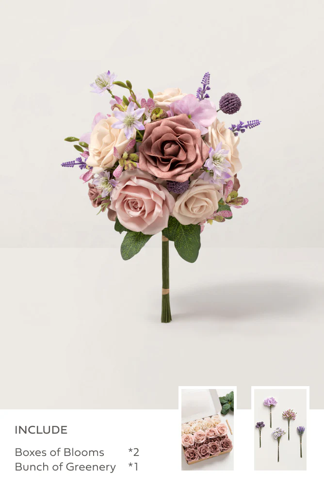 Dusty Rose & Nude with Sage Purple Filler - DIY Bridesmaid Bouquet Kit (Set of 4)