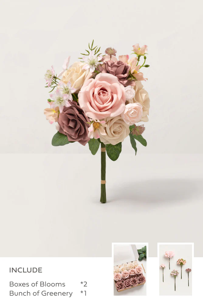 Dusty Rose & Nude with Powder Pink Filler - DIY Bridesmaid Bouquet Kit (Set of 4)