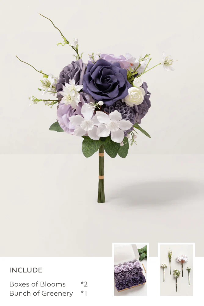 Purple & Pale Lavender with White Filler - DIY Bridesmaid Bouquet Kit (Set of 4)