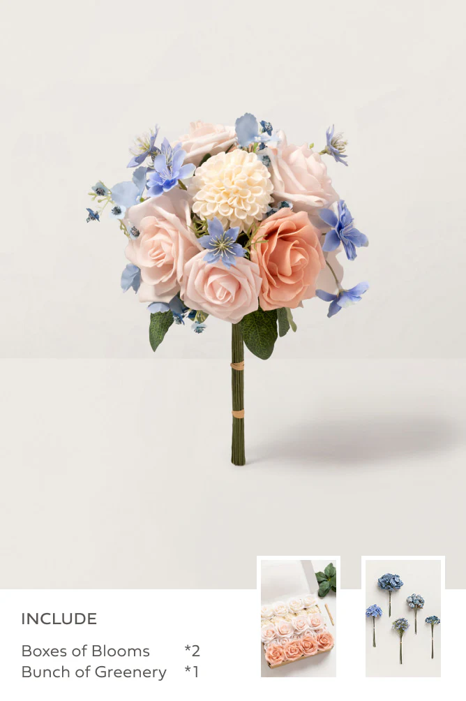 Ballet Pointe & Cream with Dusty Blue Filler - DIY Bridesmaid Bouquet Kit (Set of 4)