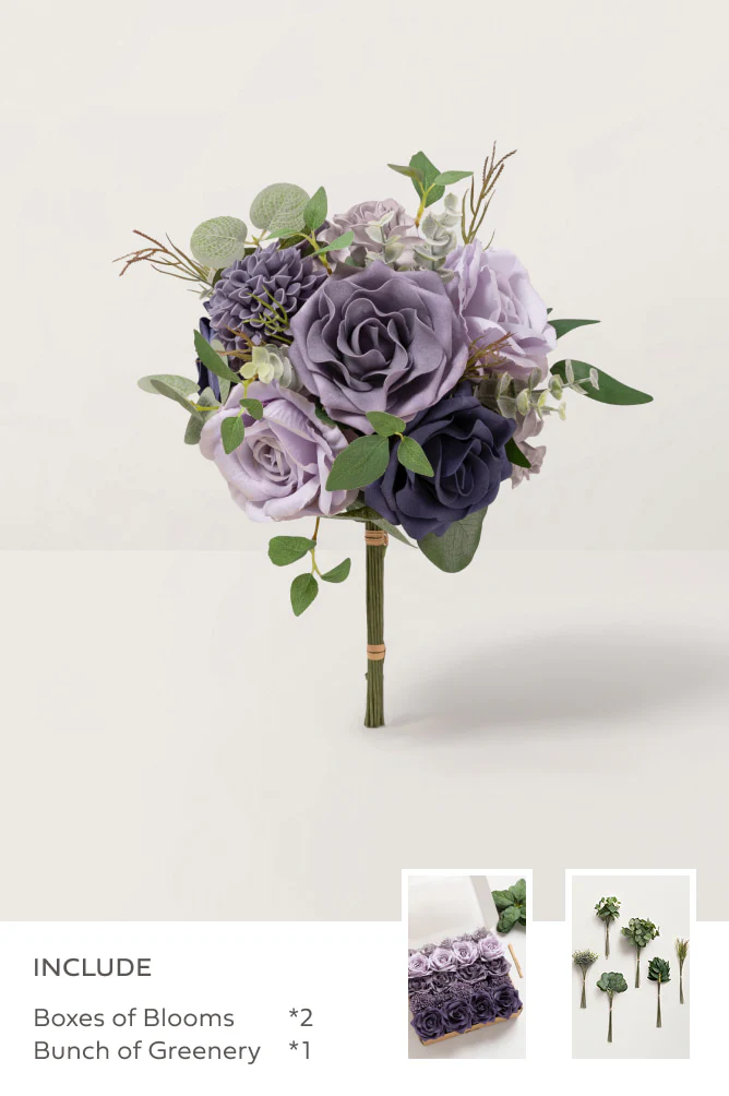 Purple & Pale Lavender with Sage Greenery - DIY Bridesmaid Bouquet Kit (Set of 4)