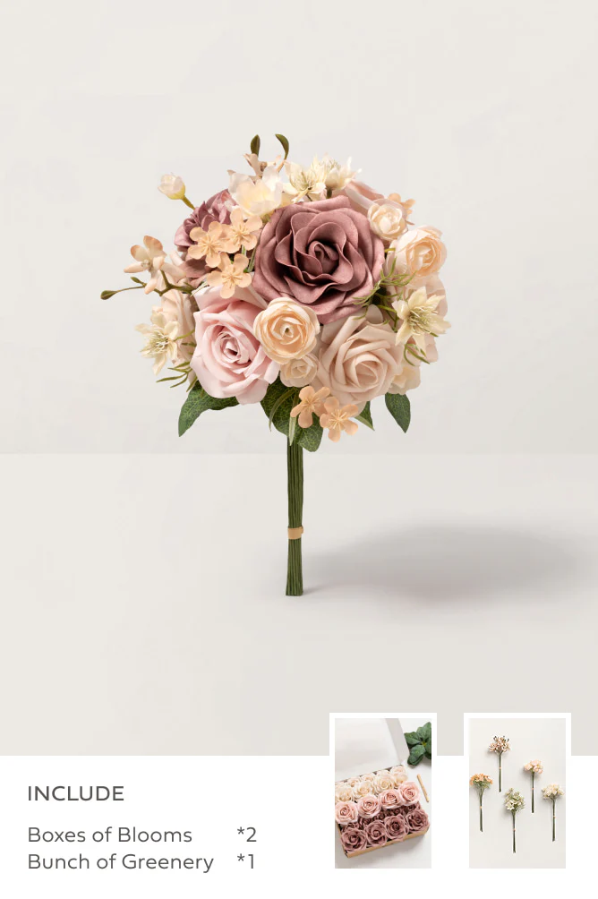 Dusty Rose & Nude with Cream Filler - DIY Bridesmaid Bouquet Kit (Set of 4)