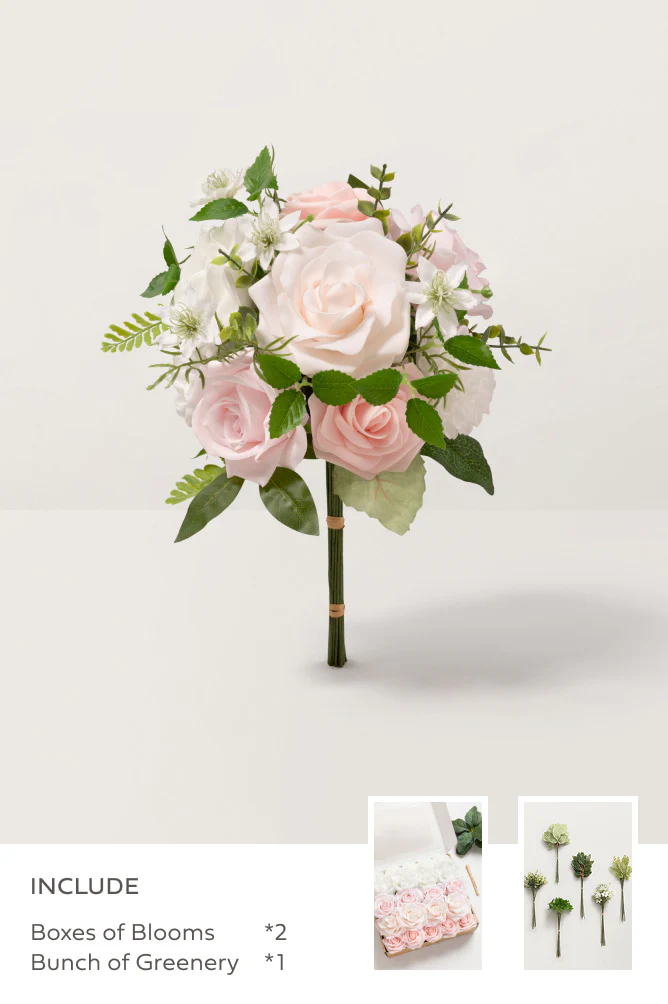 Blush & White with Sage Mixed Greenery - DIY Bridesmaid Bouquet Kit (Set of 4)