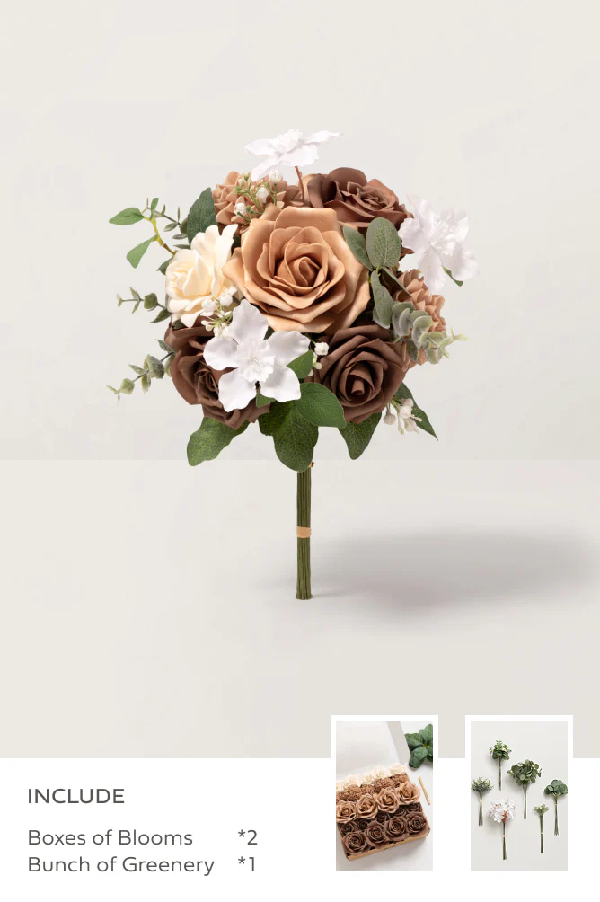Sand Beige & Nude with Kiwi Colada Mixed Greenery - DIY Bridesmaid Bouquet Kit (Set of 4)