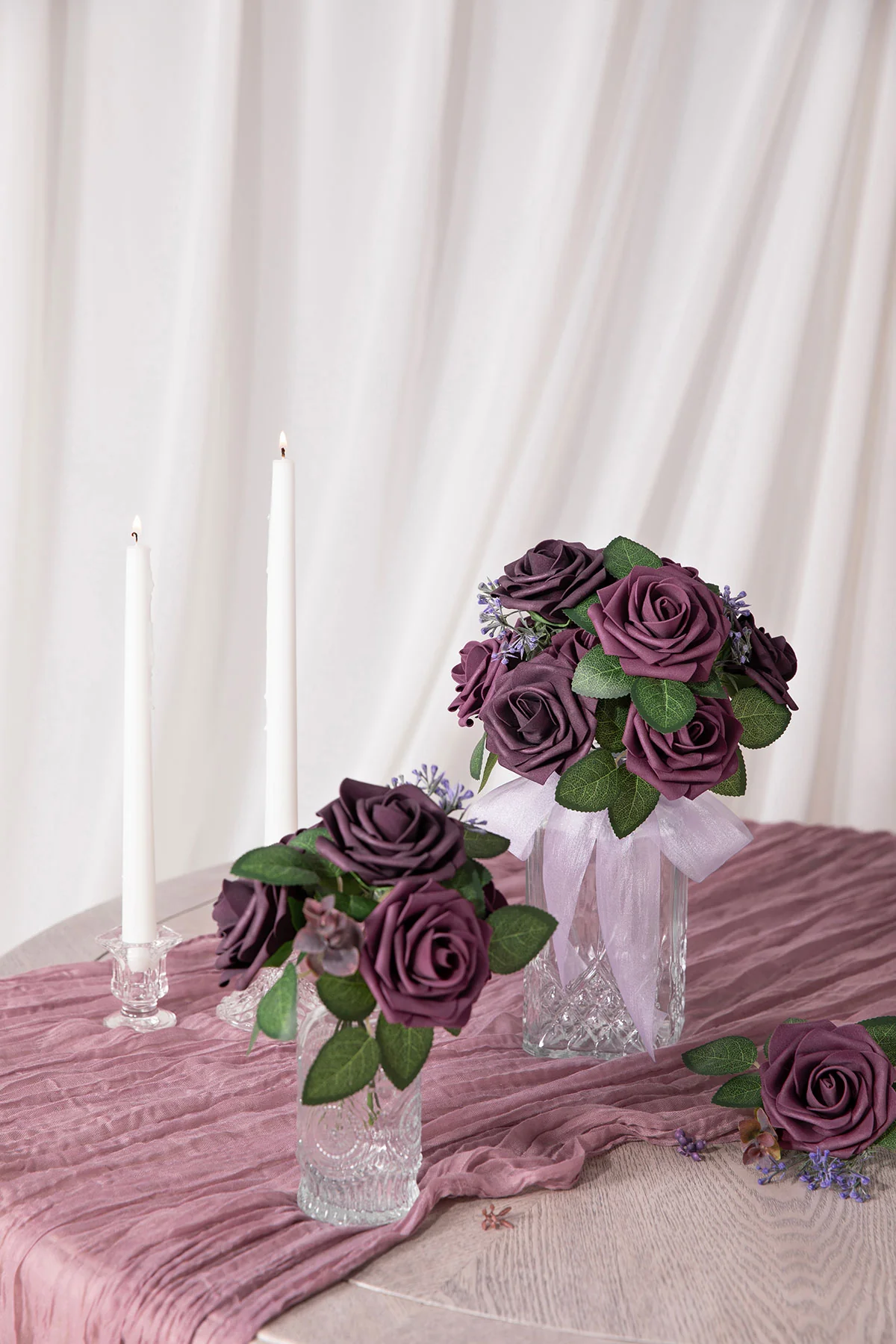 DIY Supporting Flower Boxes in Plum Velvet Wedding - Image 6