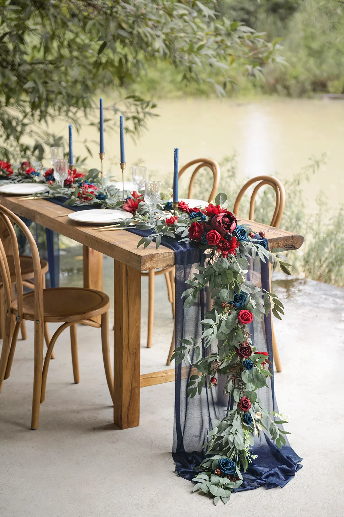 6ft Flower Garland in Burgundy & Navy - Image 3