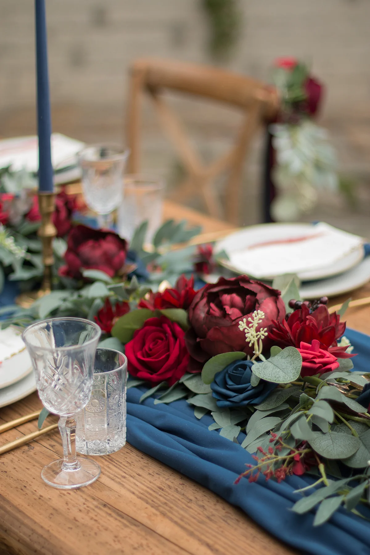 6ft Flower Garland in Burgundy & Navy - Image 4