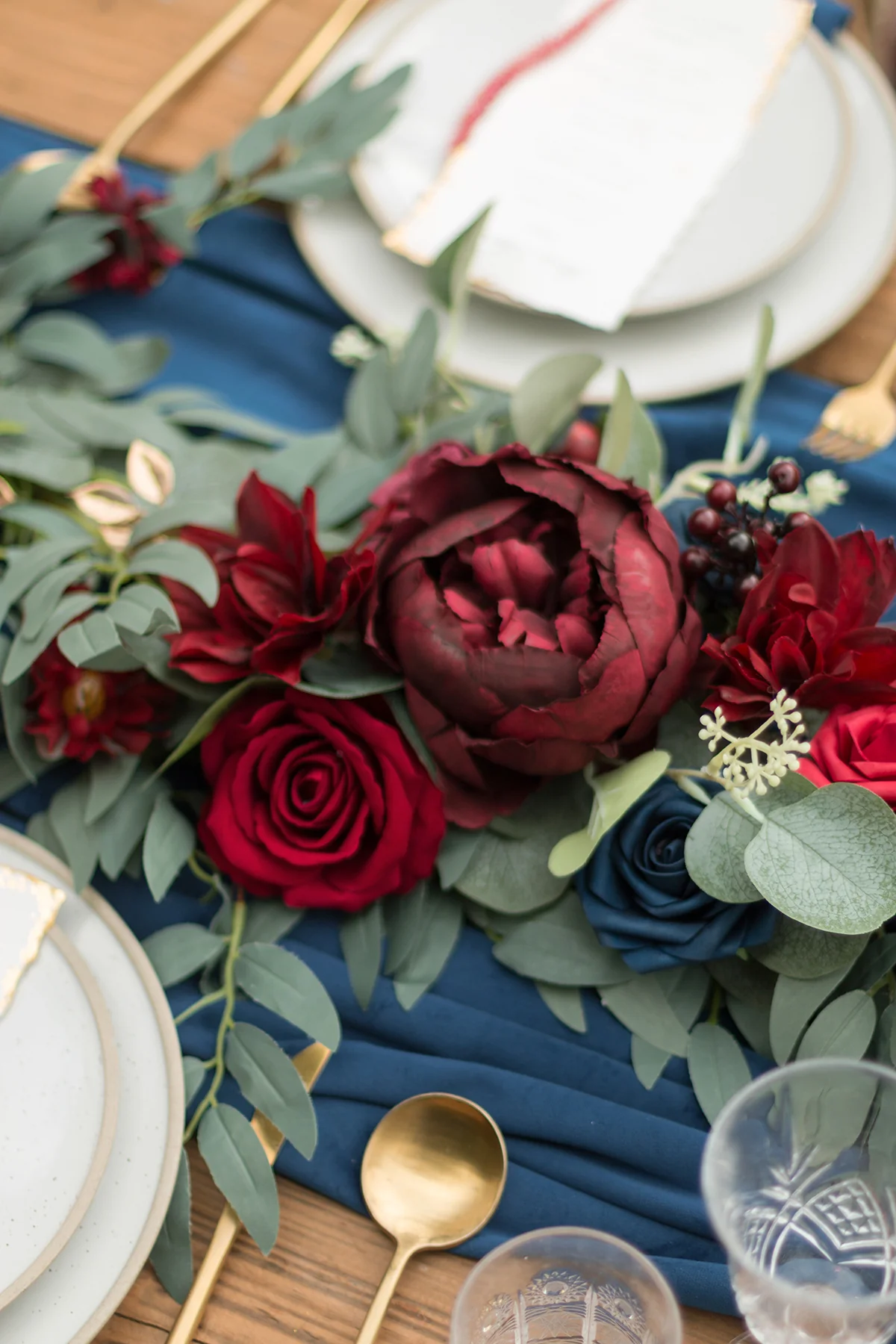 6ft Flower Garland in Burgundy & Navy - Image 5
