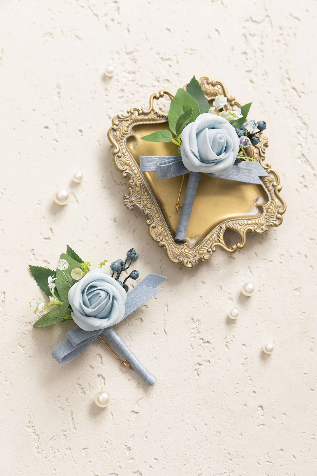 Boutonnieres in Romantic Dusty Blue (Set of 2) - Image 2