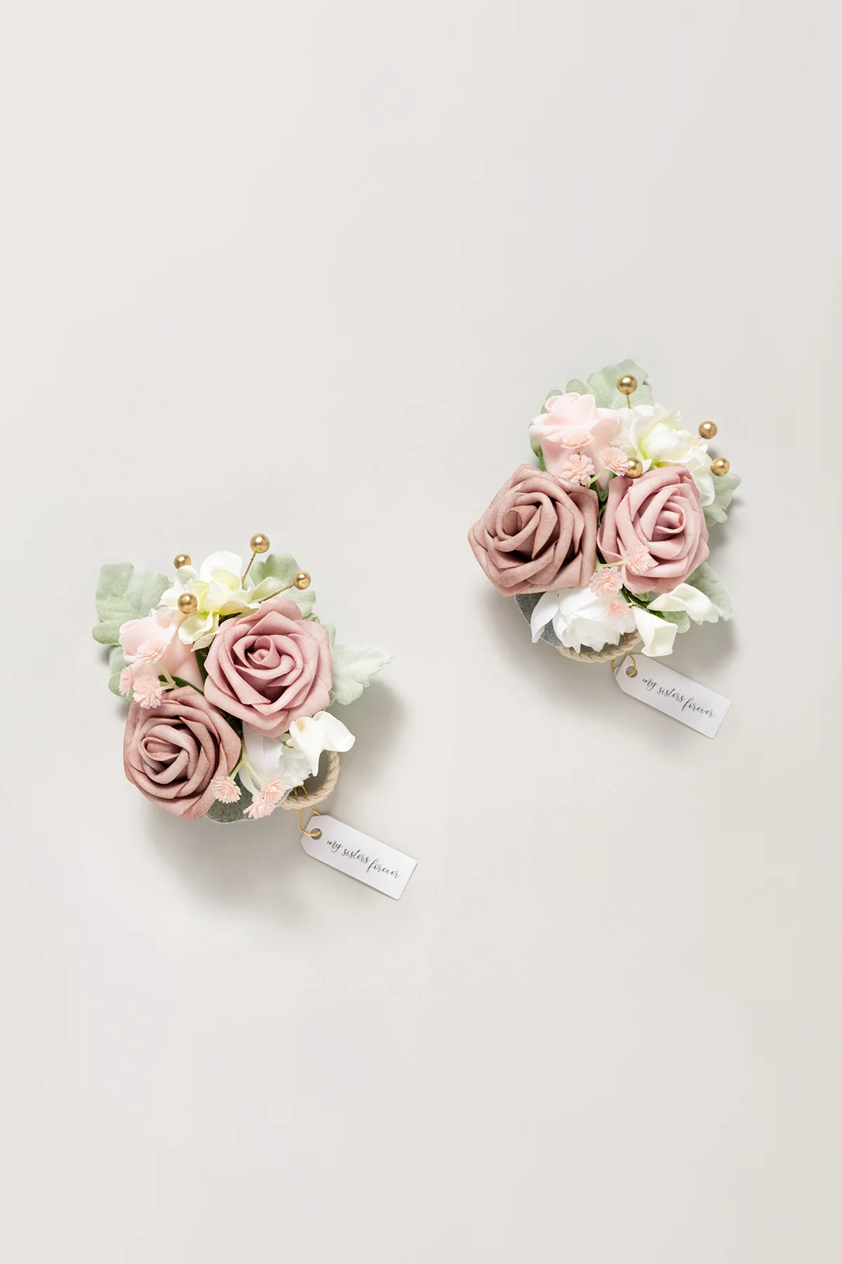 Wrist Corsages in Dusty Rose & Cream | Clearance