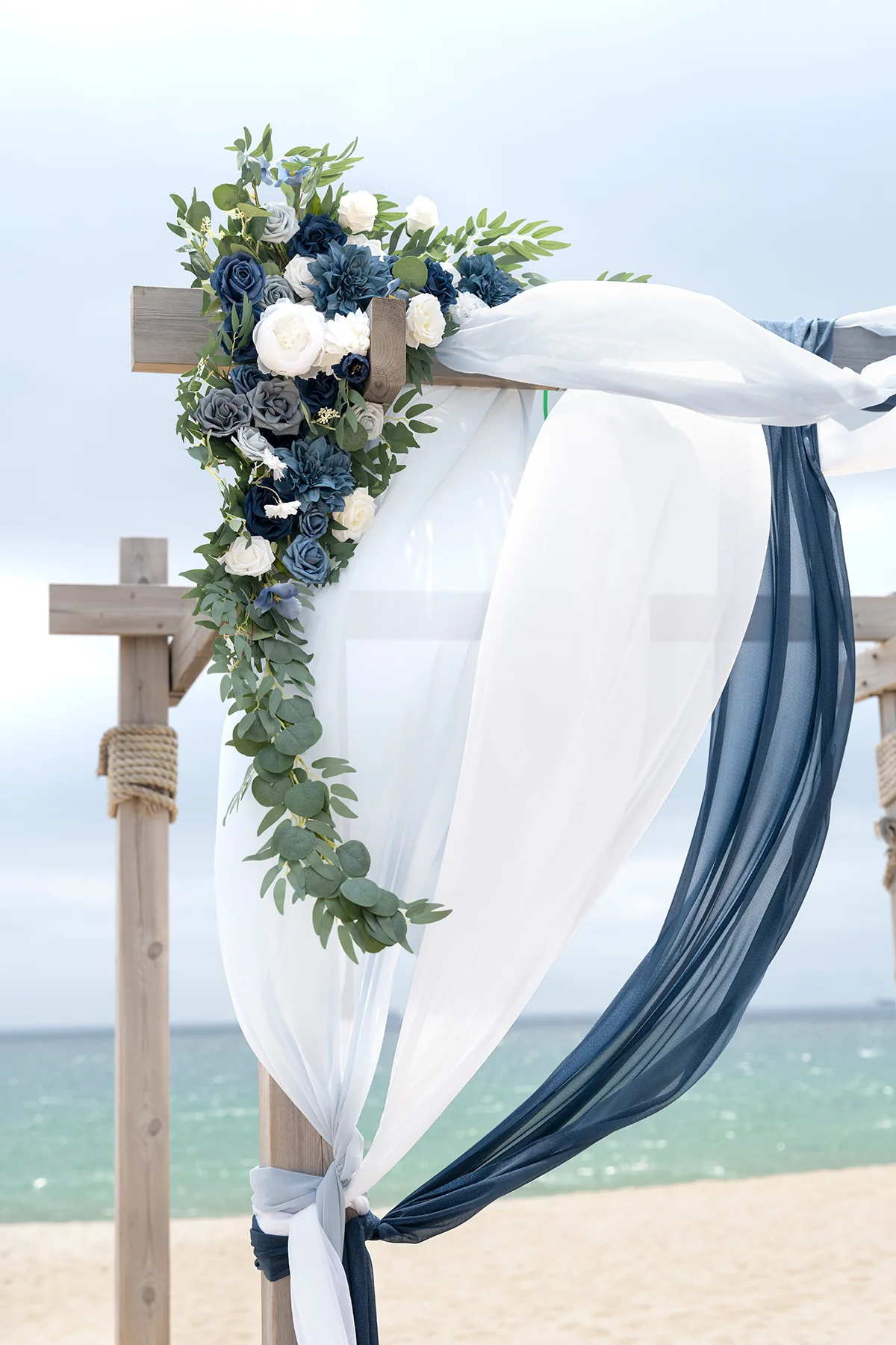 Flower Arch Decor with Drapes in Dusty Blue & Navy - Image 10