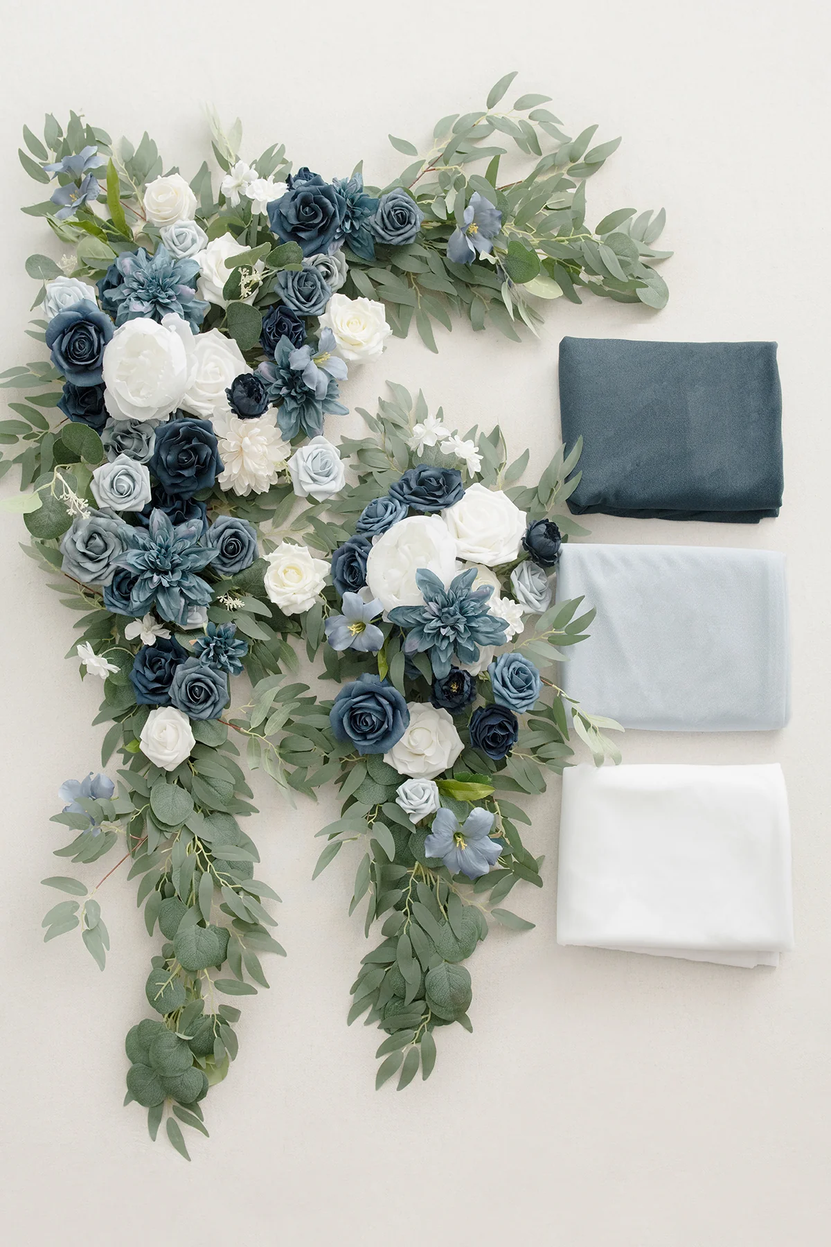 Flower Arch Decor with Drapes in Dusty Blue & Navy - Image 11