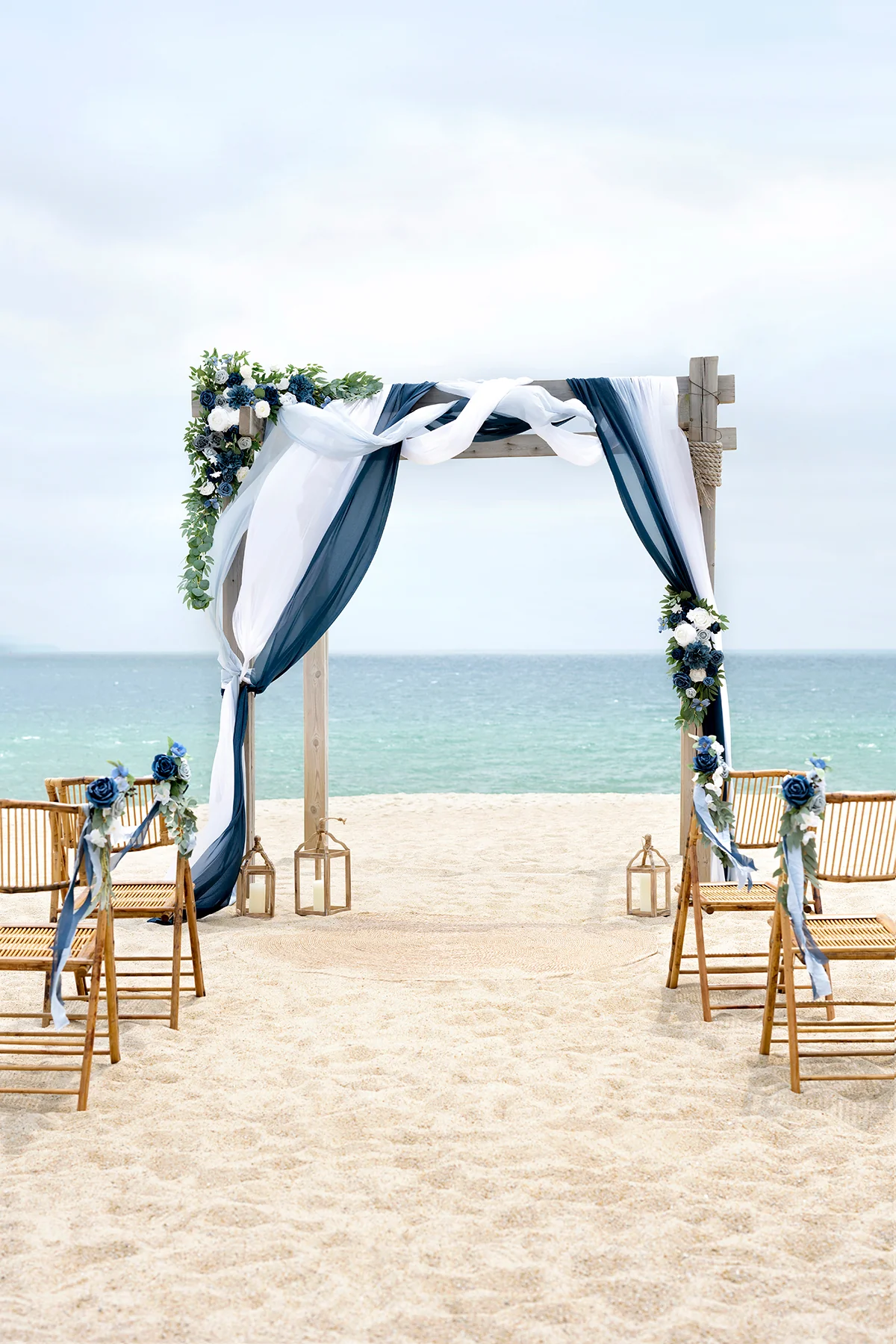 Flower Arch Decor with Drapes in Dusty Blue & Navy - Image 8