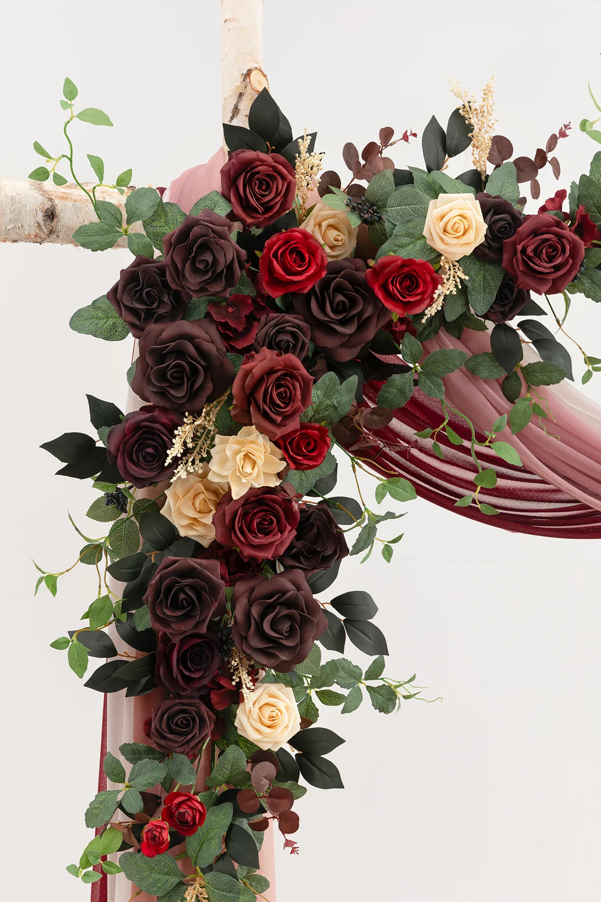 Flower Arch Decor with Drapes in Black Baccara & Burgundy | Clearance - Image 3