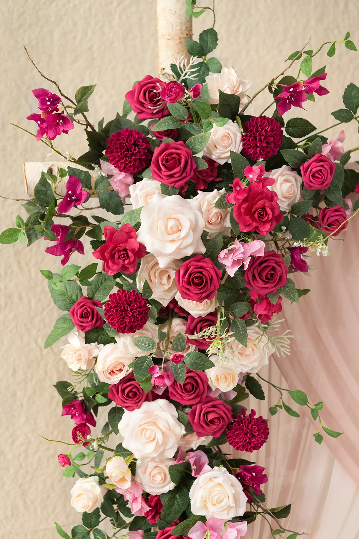 Flower Arch Decor with Drapes in Blush & Cream & Magenta - Image 3