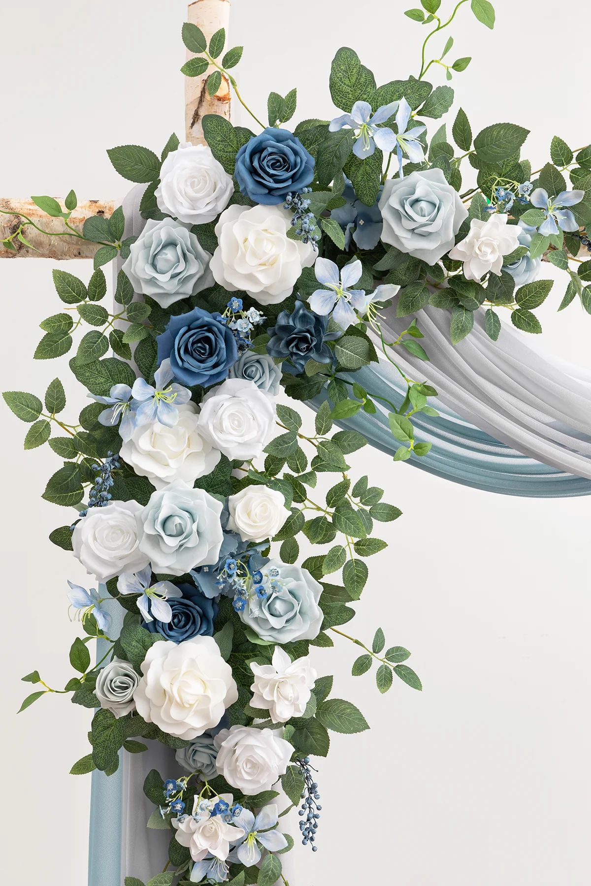 Flower Arch Decor with Drapes in Dusty Blue & Dutch Blue - Image 3