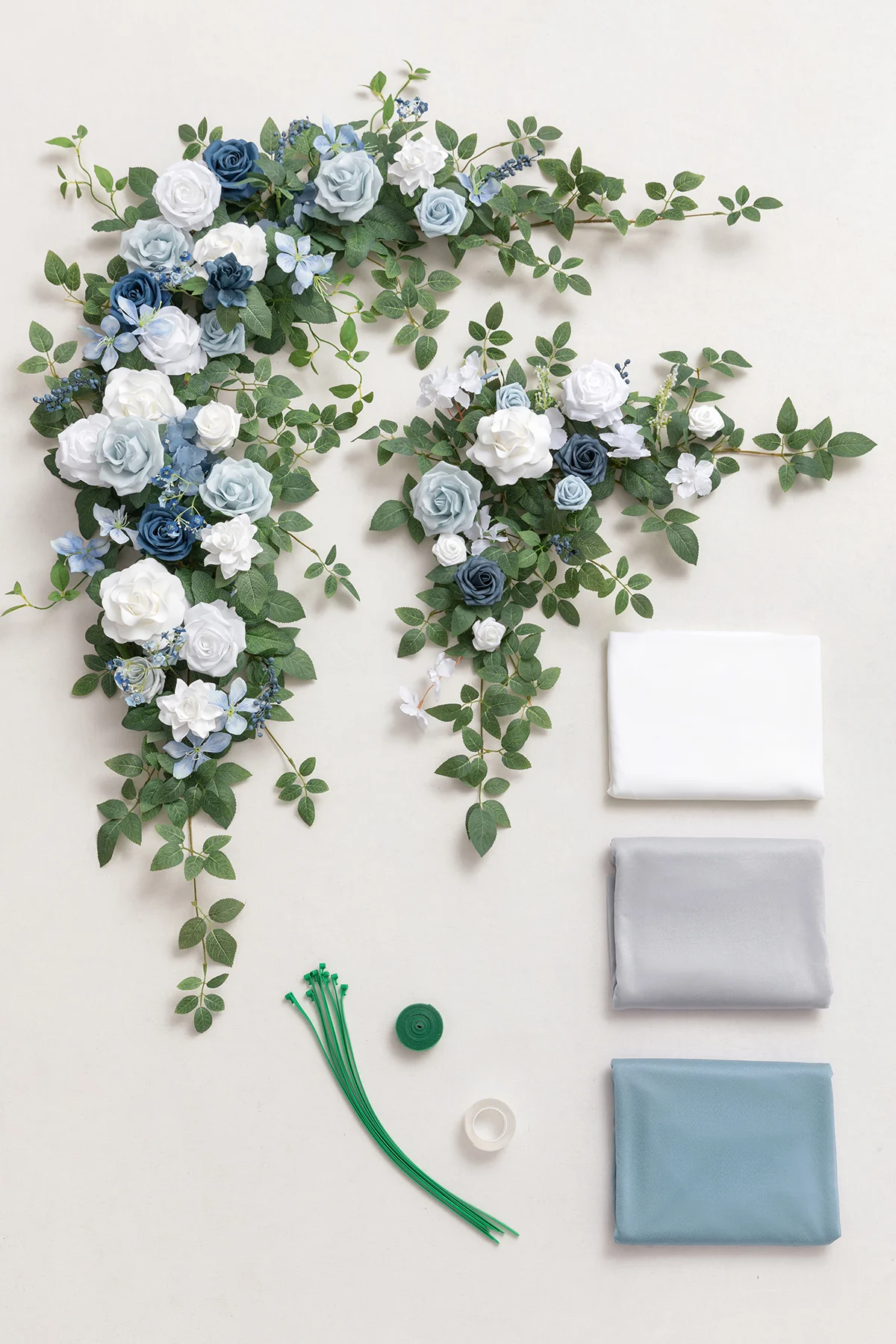 Flower Arch Decor with Drapes in Dusty Blue & Dutch Blue - Image 5