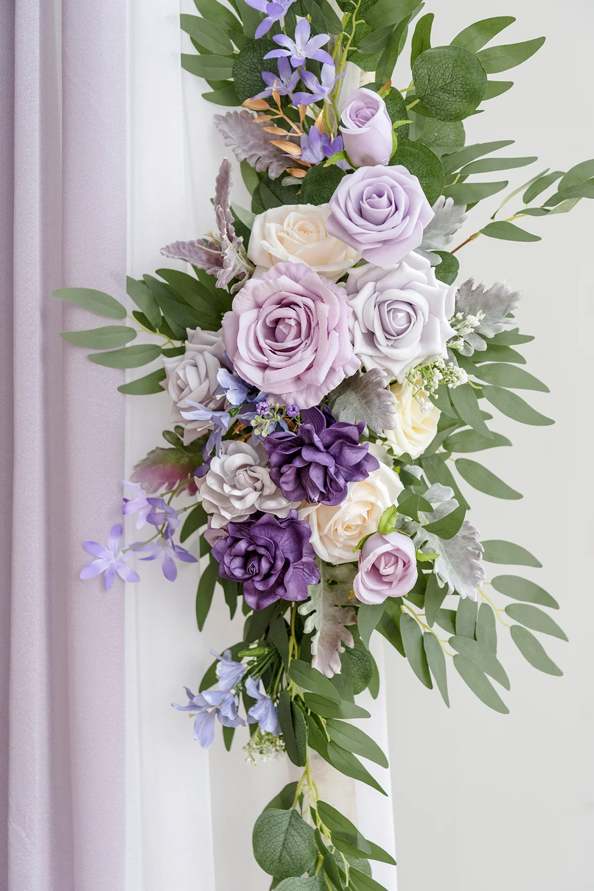 Flower Arch Decor with Drapes in Lilac & Gold - Image 9