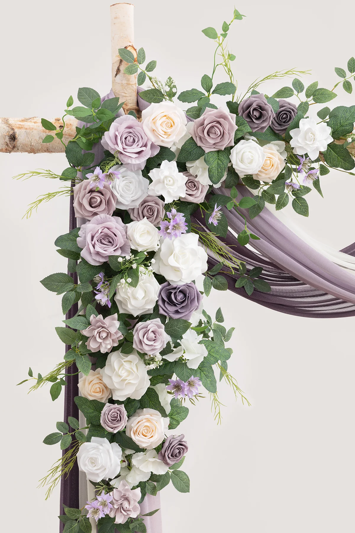 Flower Arch Decor with Drapes in Lilac & Sage Purple - Image 3