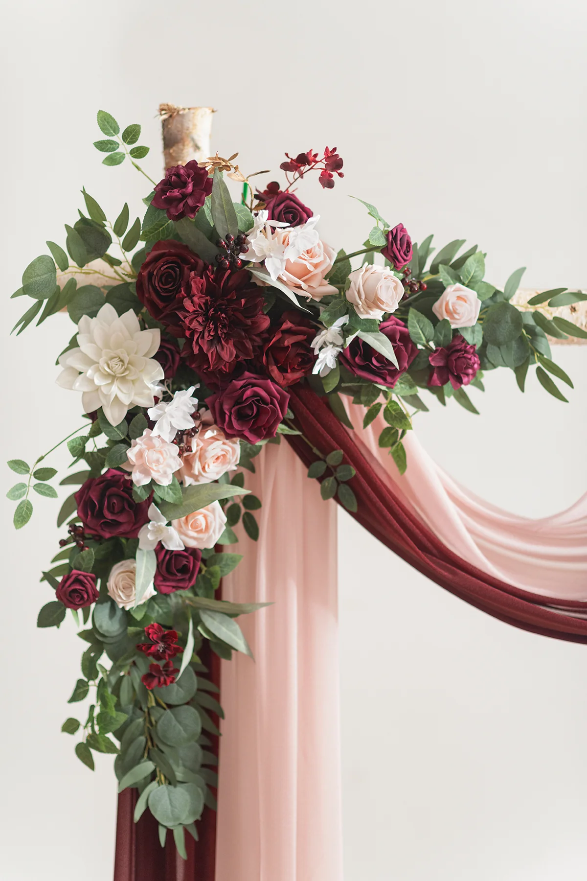 Flower Arch Decor with Drapes in Romantic Marsala - Image 9