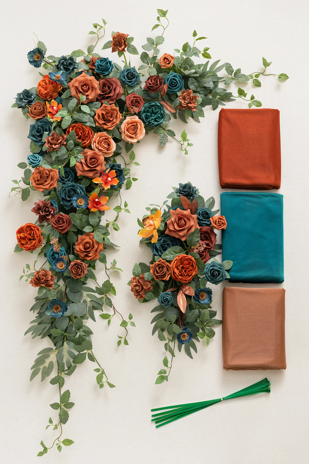 Flower Arch Decor with Drapes in Dark Teal & Burnt Orange | Clearance - Image 6