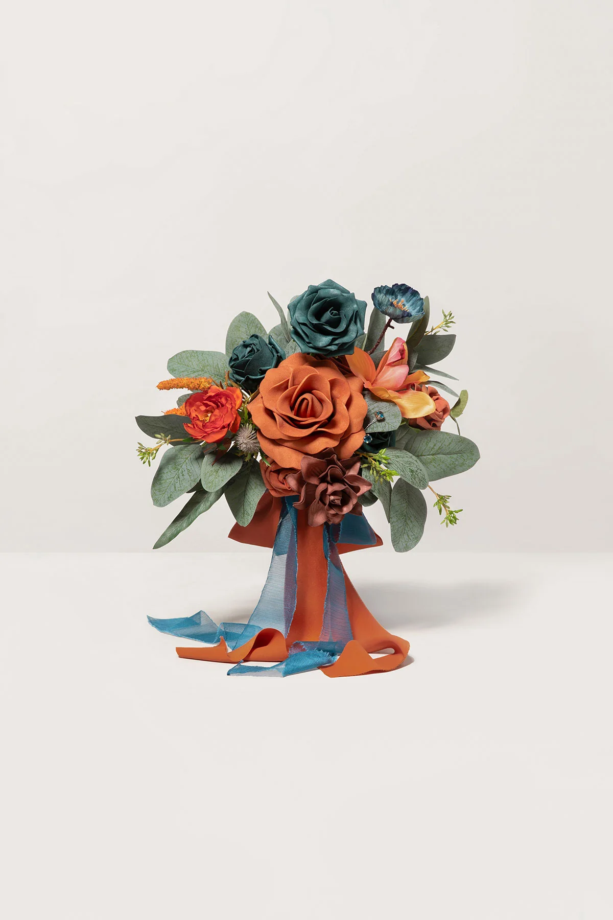 Free-Form Bridesmaid Bouquets in Dark Teal & Burnt Orange
