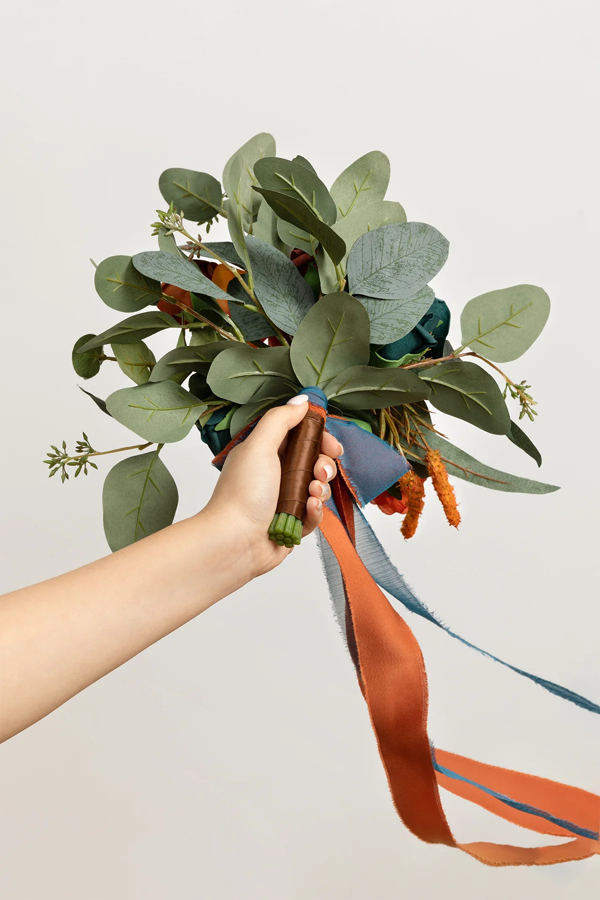 Free-Form Bridesmaid Bouquets in Dark Teal & Burnt Orange (Set of 1) - Image 2