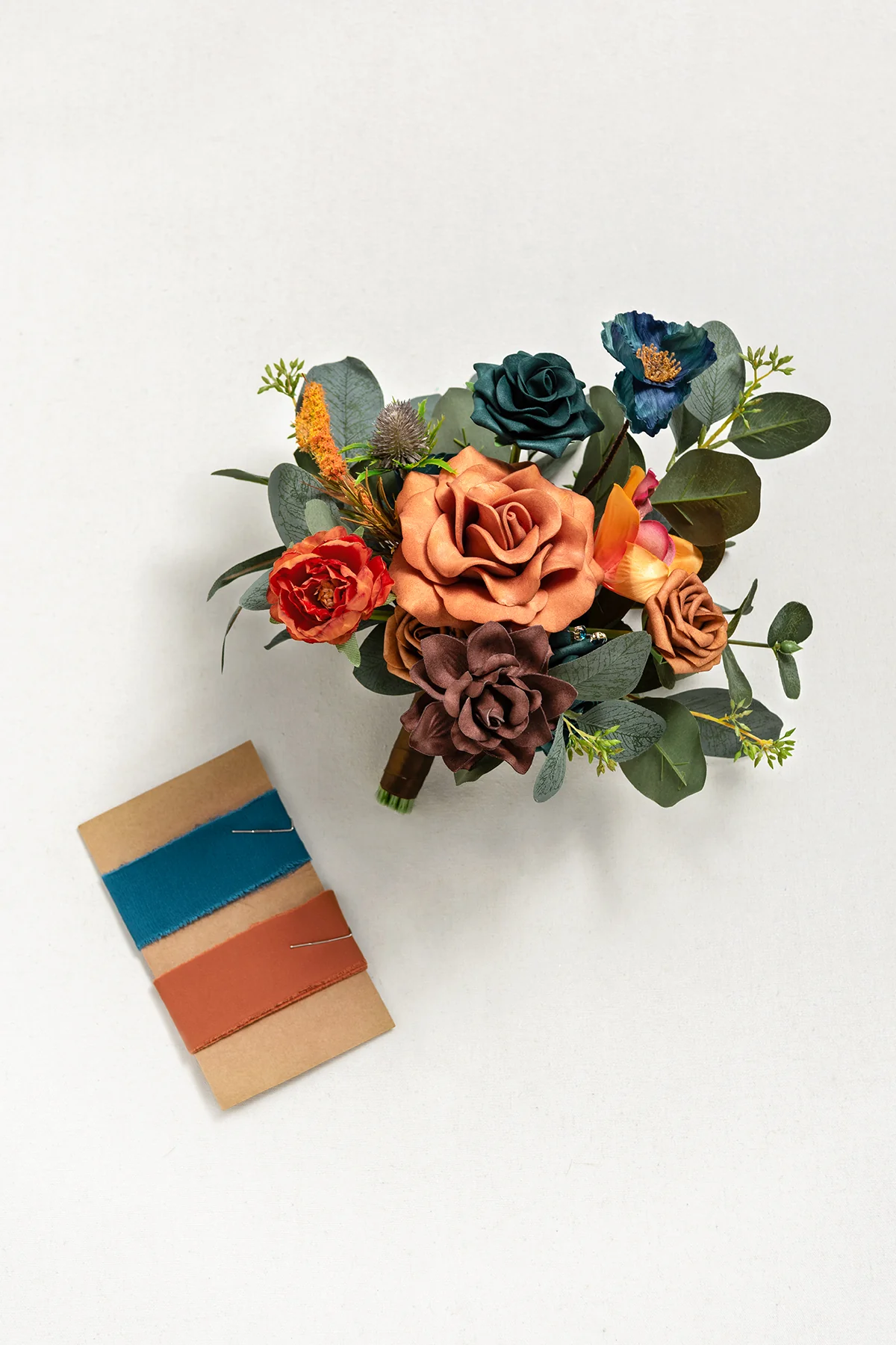 Free-Form Bridesmaid Bouquets in Dark Teal & Burnt Orange (Set of 1) - Image 4