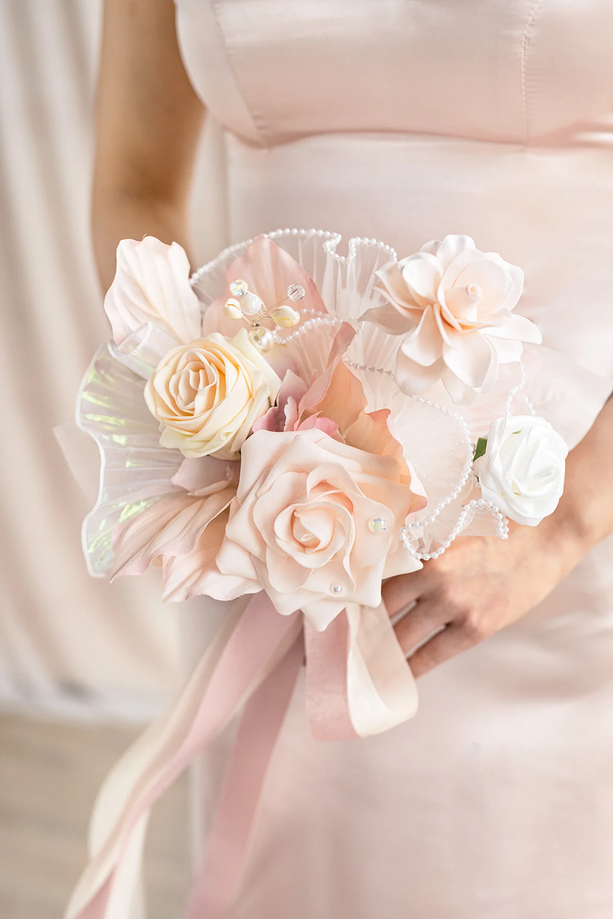 Free-Form Bridesmaid Bouquets in Glowing Blush & Pearl | Clearance - Image 6