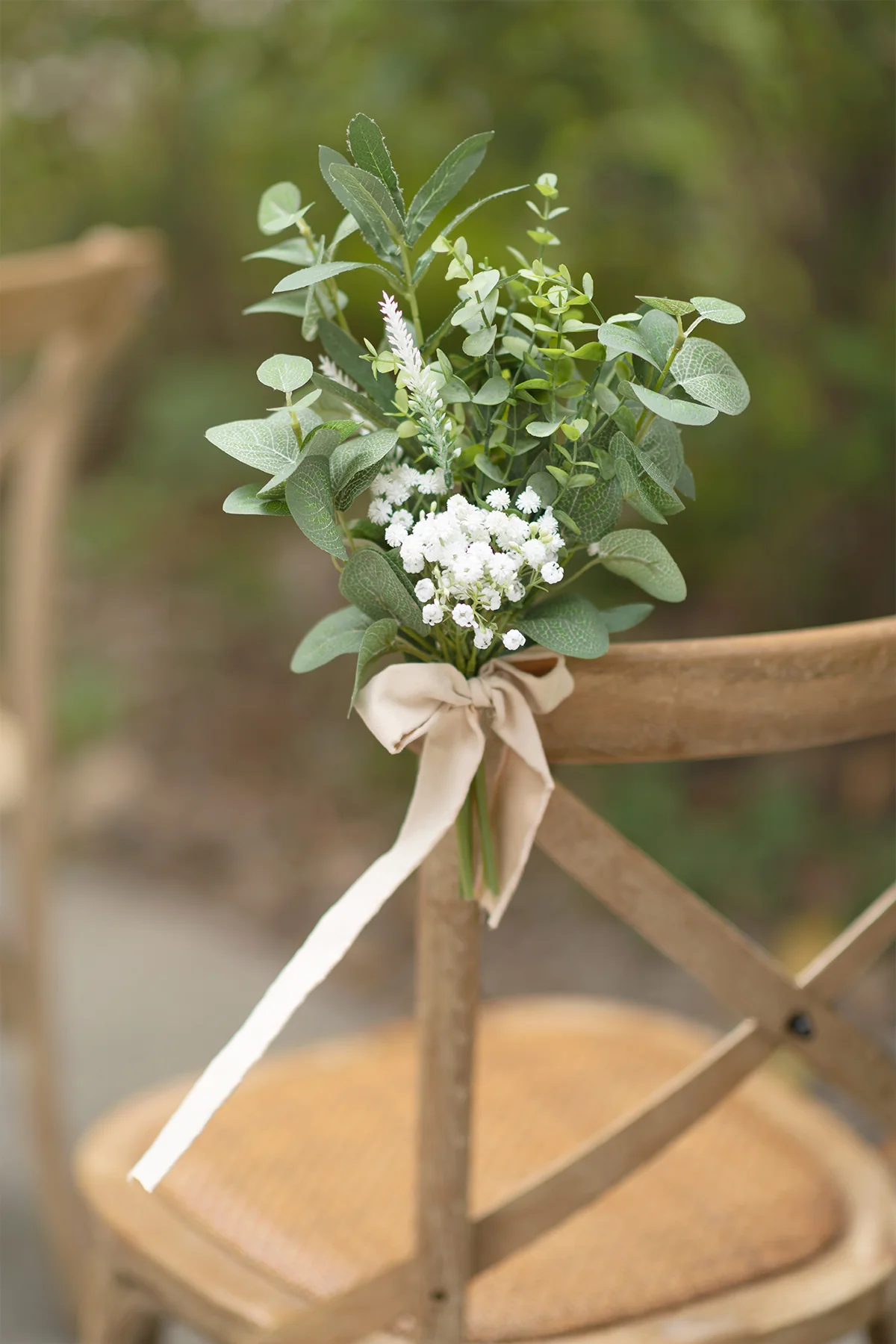 Greenery Wedding Aisle Chair Decorations in White & Sage - Image 3