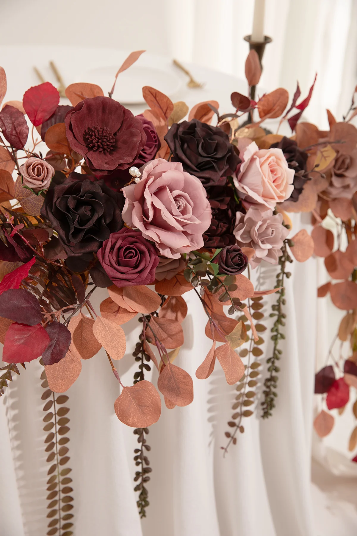 9ft Head Table Flower Garland in Burgundy & Dusty Rose | Clearance - Image 3