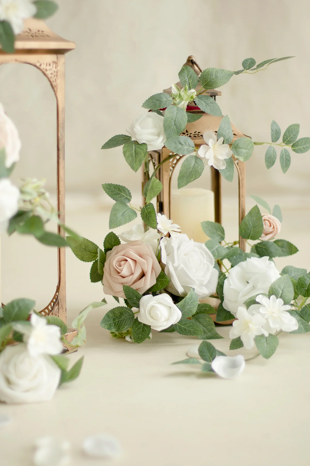 Lantern Floral Arrangements in White & Sage | Clearance - Image 3