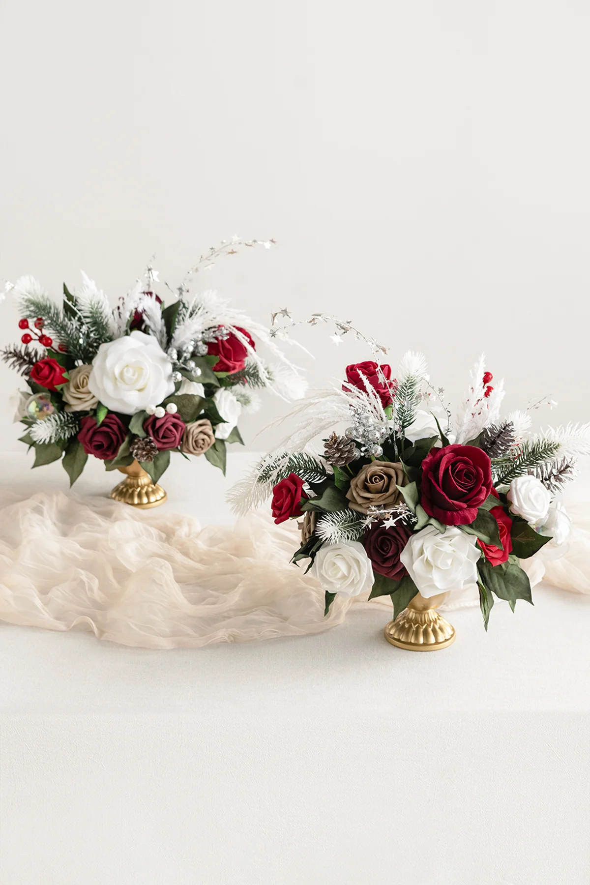 Large Floral Centerpiece Set in Christmas Red & Sparkle | Clearance