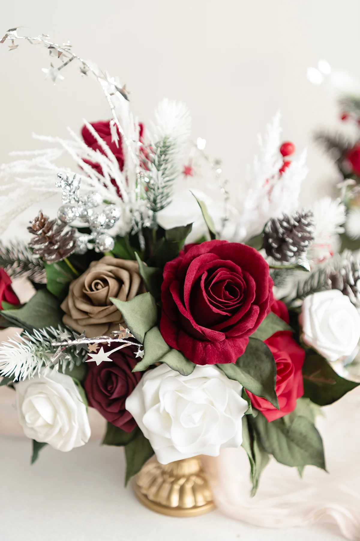 Large Floral Centerpiece Set in Christmas Red & Sparkle | Clearance - Image 2