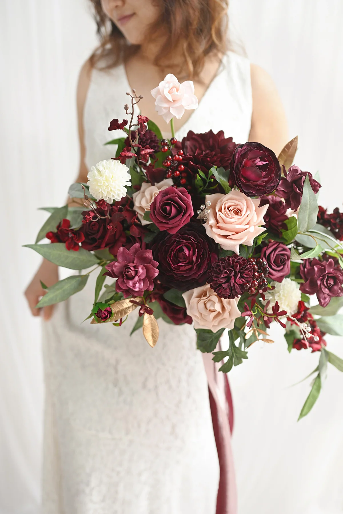Large Free-Form Bridal Bouquet in Romantic Marsala - Image 5