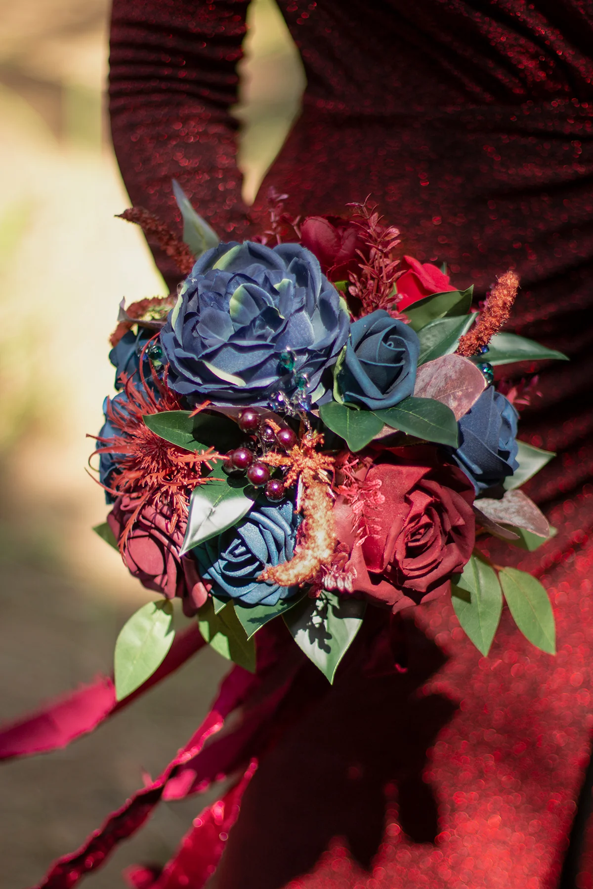 Maid of Honor & Bridesmaid Bouquets in Burgundy & Navy(7" Bouquet x1) - Image 3