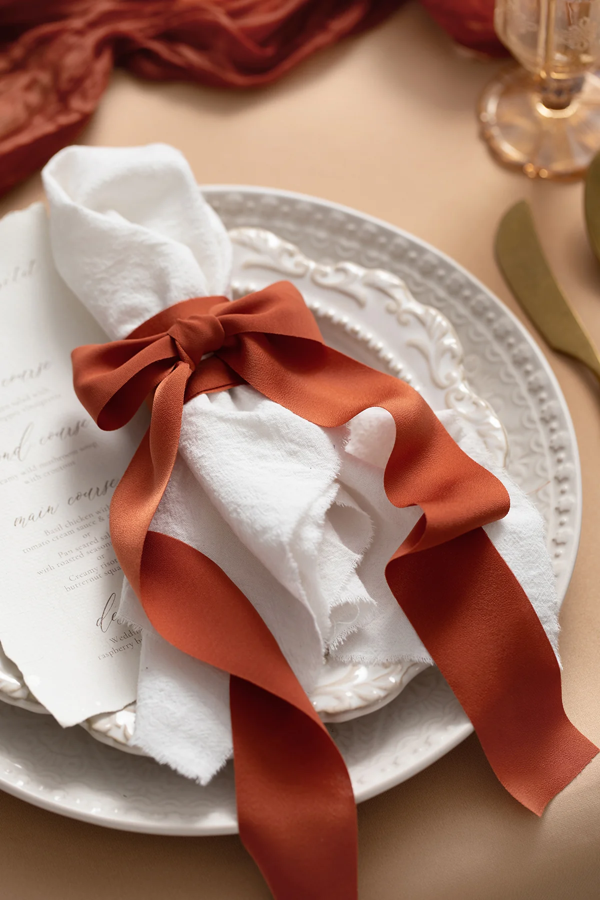 Matte Satin Ribbons 1.5" w x 6 Yards in Burnt Orange (Set of 3) | Clearance - Image 2