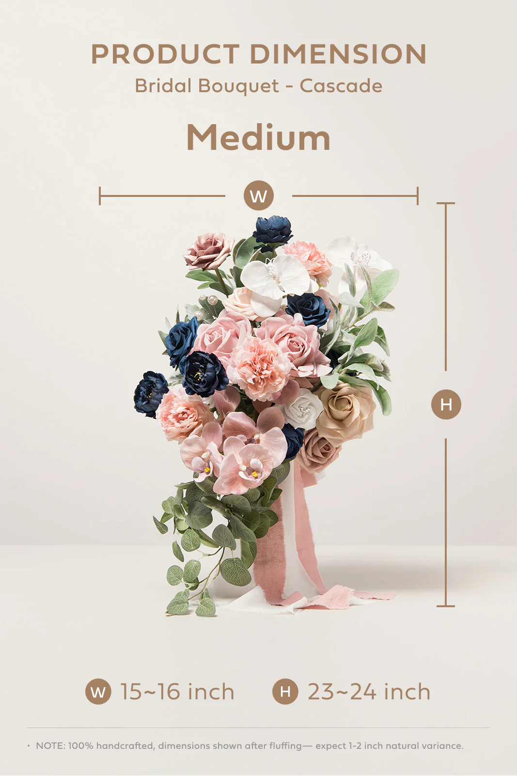 Medium Cascade Bridal Bouquet in Dusty Rose & Navy - Image 6