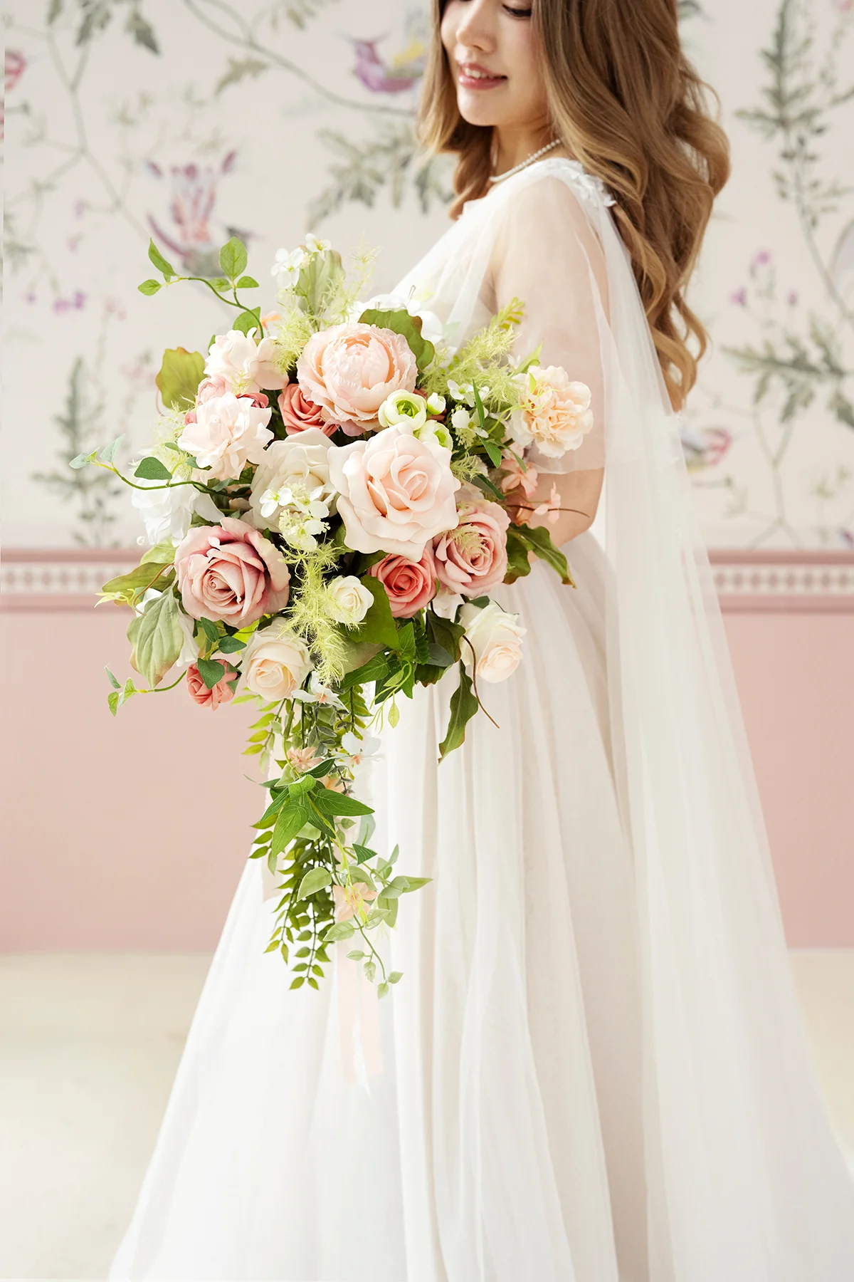 Medium Cascade Bridal Bouquet in Garden Blush - Image 2