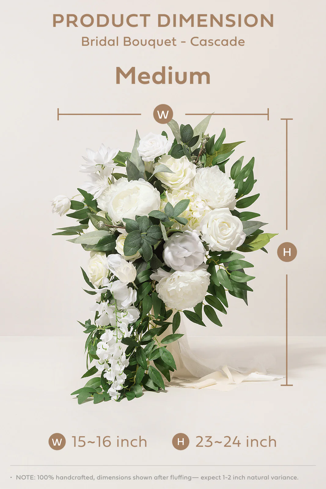 Medium Cascade Bridal Bouquet in Natural White - Image 6