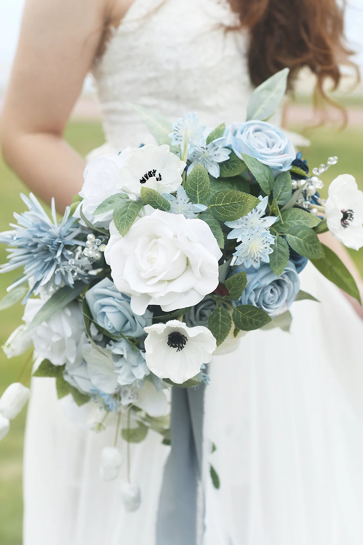 Medium Cascade Bridal Bouquet in Romantic Dusty Blue - Image 5
