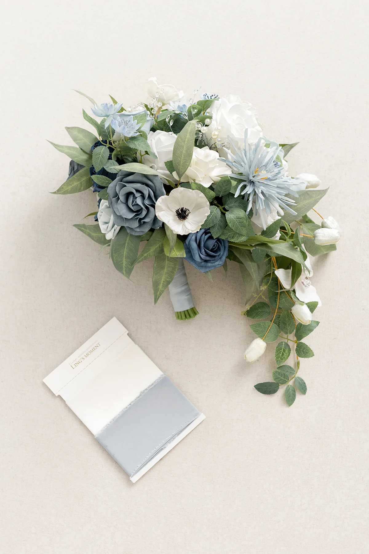 Medium Cascade Bridal Bouquet in Romantic Dusty Blue - Image 7
